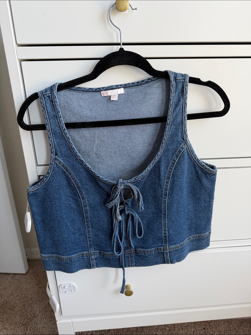 Gianni Bini Denim Lace-Up Crop Tank Top - Blue